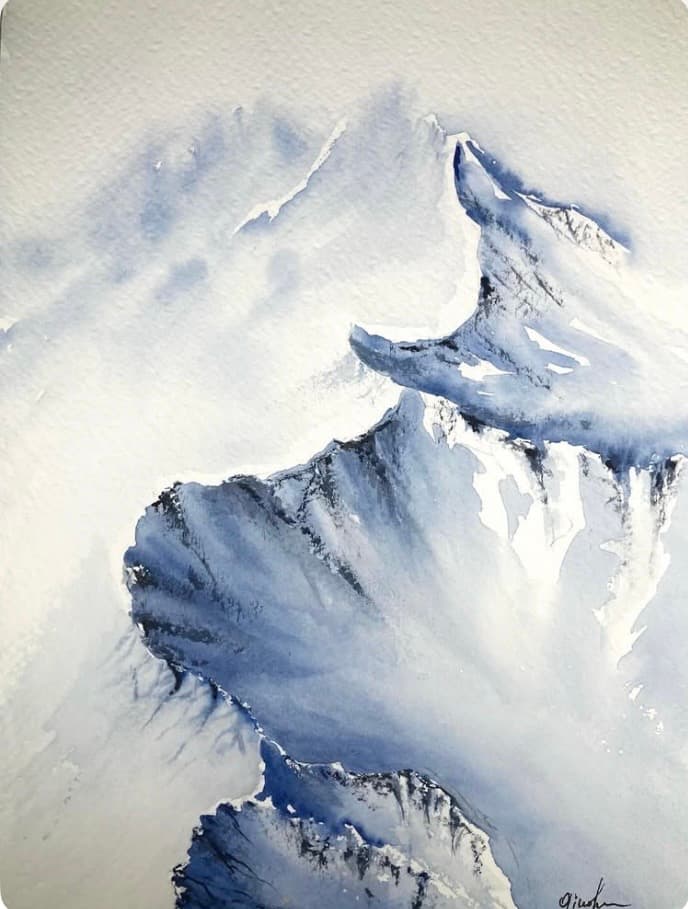 The Mountain Face — Watercolor, 100% Cotton, Irina Gîndea