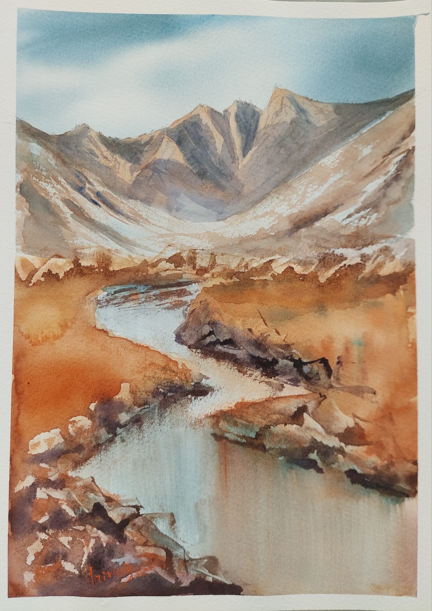 Vignemale in Autumn — Watercolor, 100% Cotton, Irina Gîndea